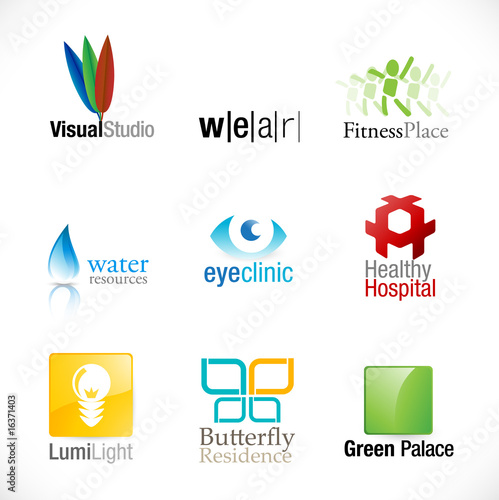set of nine unique logotypes