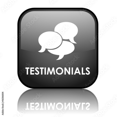 Square vector "TESTIMONIALS" button with reflection (black)