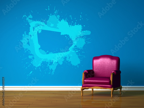 Purple chair in blue minimalist interior
