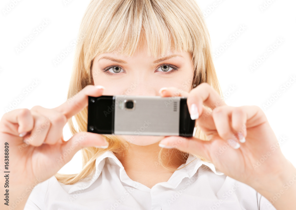 happy woman using phone camera happy woman using phone camera