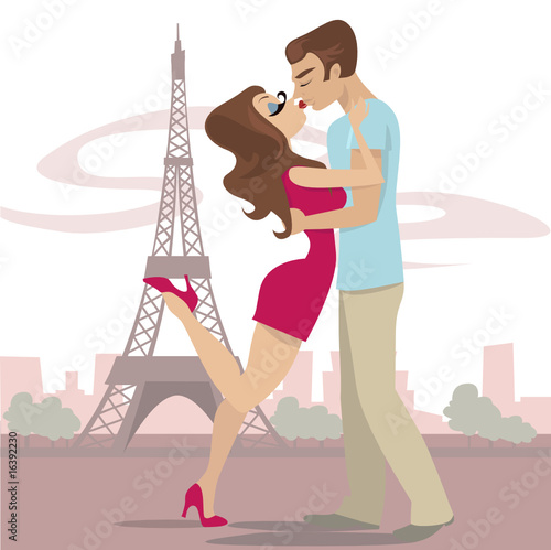 kissing couple with eiffel tower