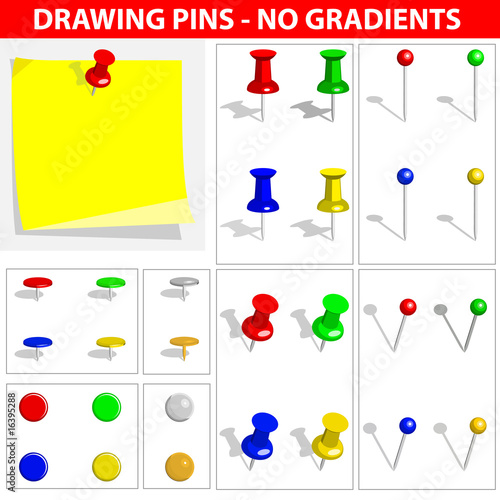 Vector set of push pins isolated on white background.