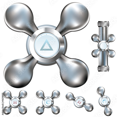 Water faucet handles with stainless steel texture