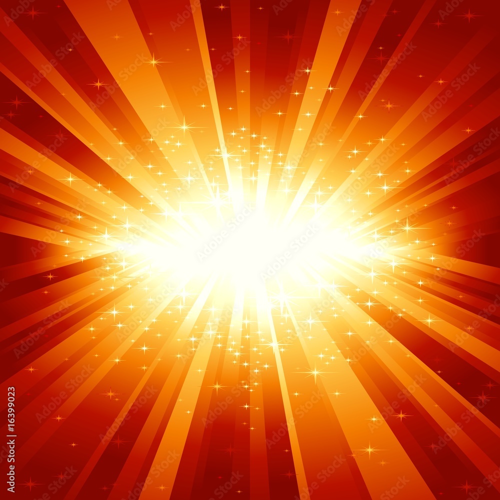 Obraz premium Red golden light burst with stars