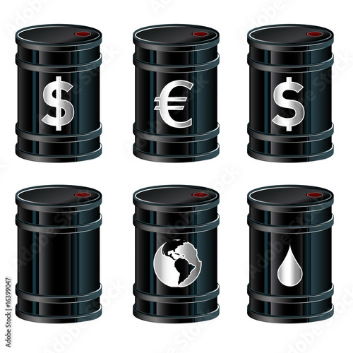 Oil barrels with currency and price indicators