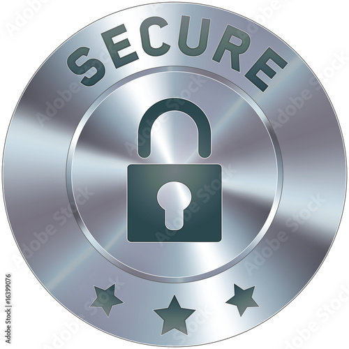 Stainless steel vector secure icon or button
