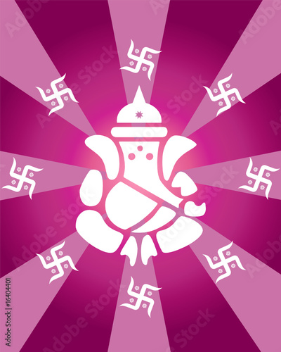 Lord Ganesha On Swastika Background