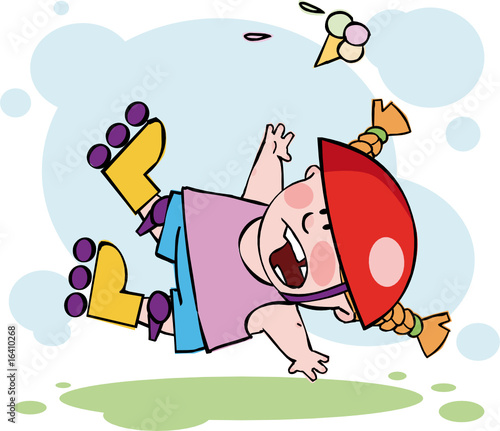 The funny roller falling down