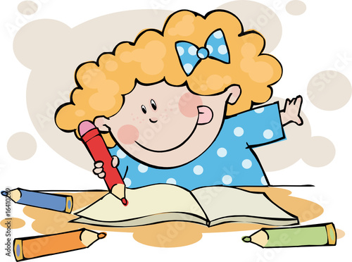 The funny girl  doing his homework