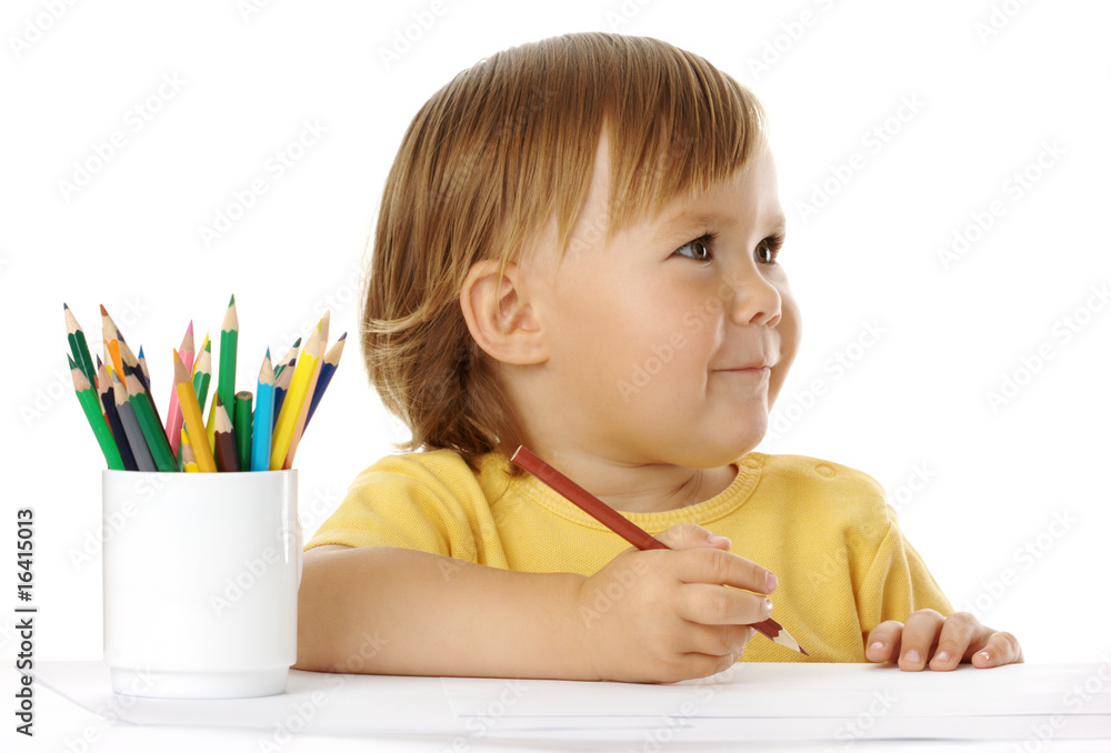 Happy child draw with crayon Happy child draw with crayon