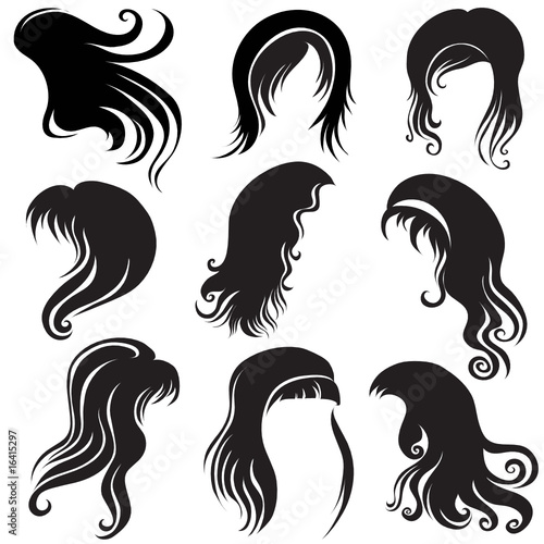 Big set of black hair styling for woman