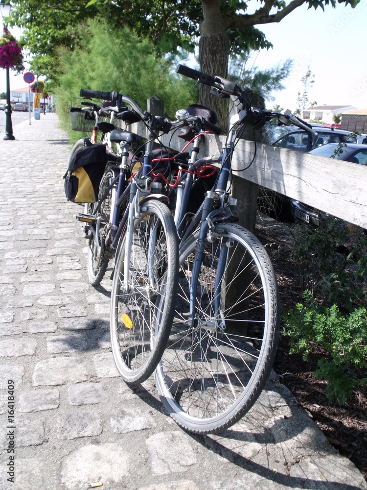Fototapeta premium Vélos posés contre la barrière