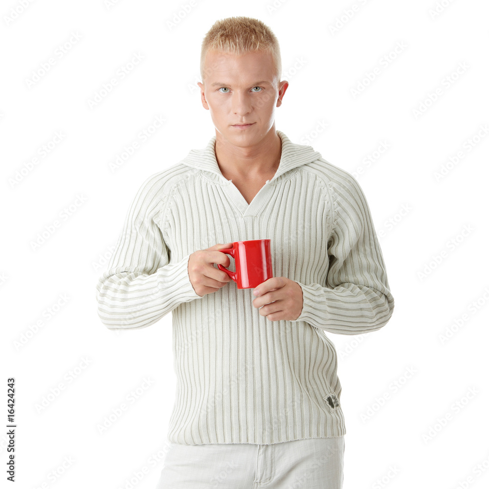 Man drinking a coffee or tee isolated on white background. Man drinking a coffee or tee isolated on white background.