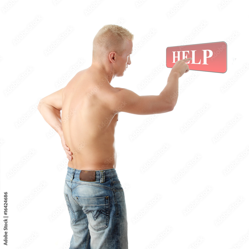 Men with pain in his back coling for help Men with pain in his back coling for help