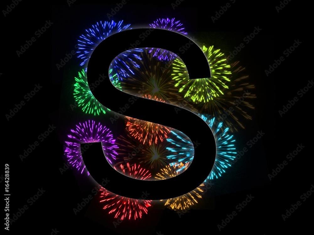 Lettre s alphabet avec feu d'artifice en arrière Lettre s alphabet avec feu d'artifice en arrière