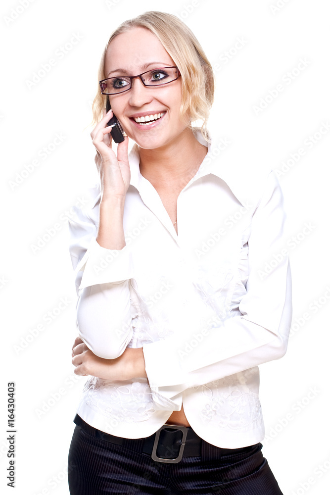 business woman in a glasses with telephone business woman in a glasses with telephone