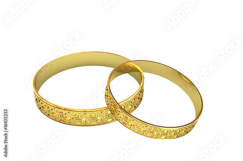 Golden wedding rings with magic tracery