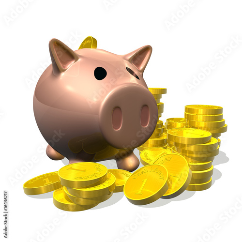 3d render piggy bank and co...