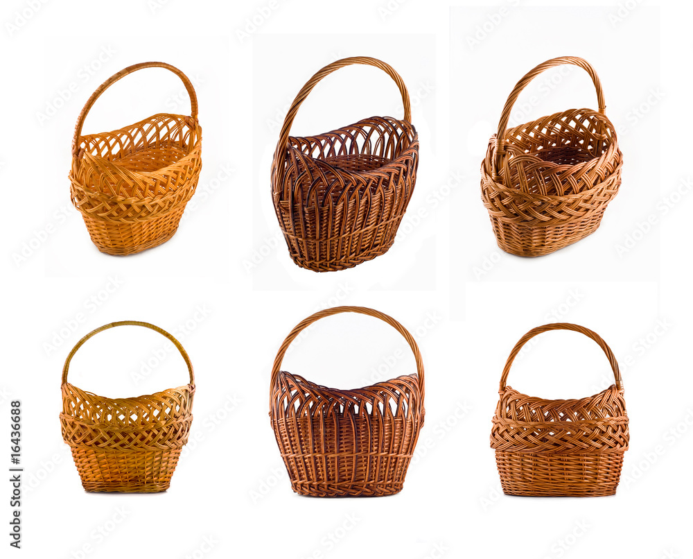 Collage of Wicker woven basket over white