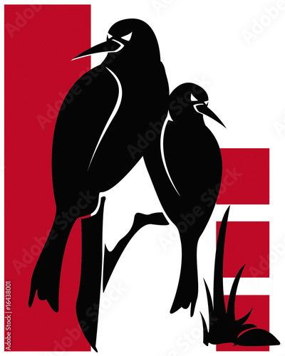 Vögel auf Rot