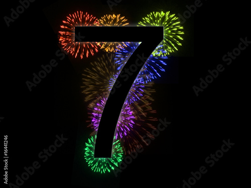 chiffre 7 alphabet avec feu d'artifice en arrière photo