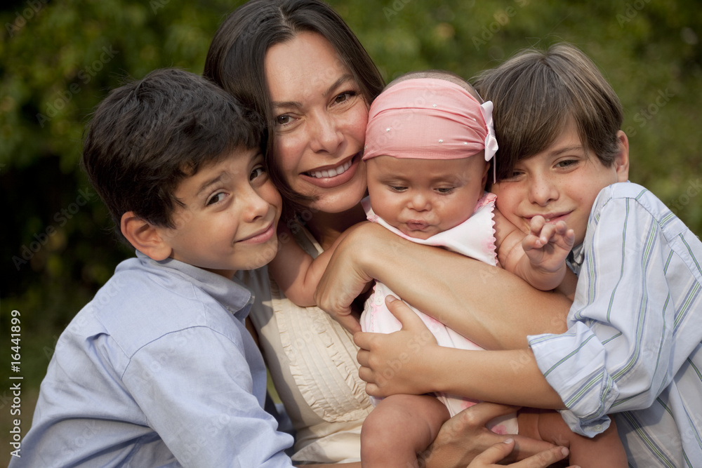 Single Mother with her three child, two sons and baby girl Single Mother with her three child, two sons and baby girl
