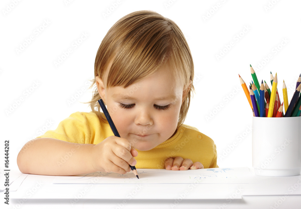 Child draw with crayons Child draw with crayons