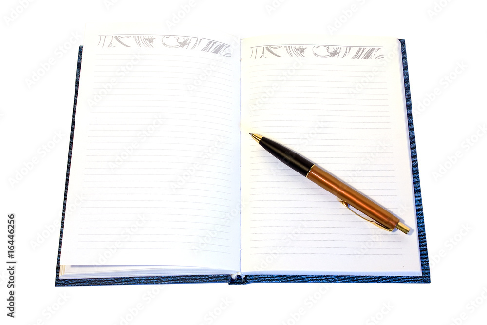 Notebook with pen on white background Notebook with pen on white background