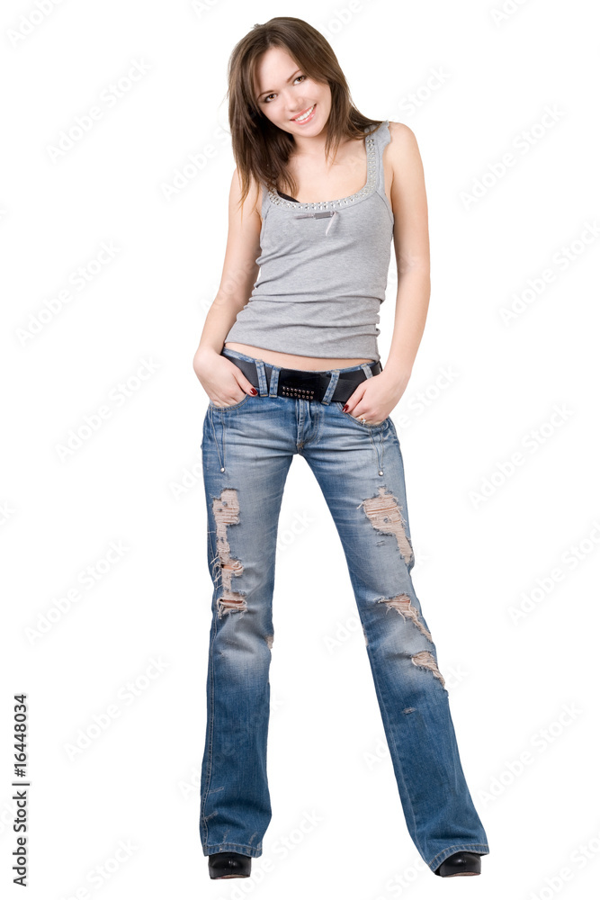 Beautiful young woman in a blue jeans. Isolated Beautiful young woman in a blue jeans. Isolated