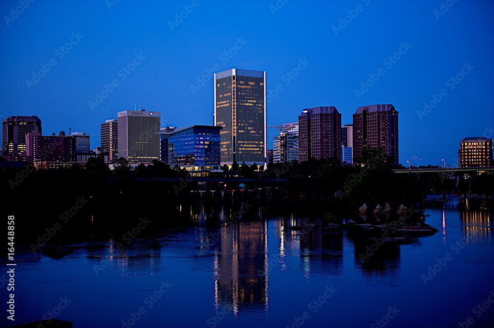 Night shot of Richmond, Virginia on the James River