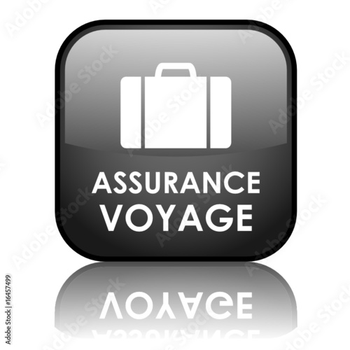 Bouton carré "ASSURANCE VOYAGE" avec reflet (noir)