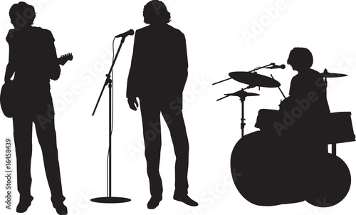illustration of a rock or pop band with guitar, drums and singer