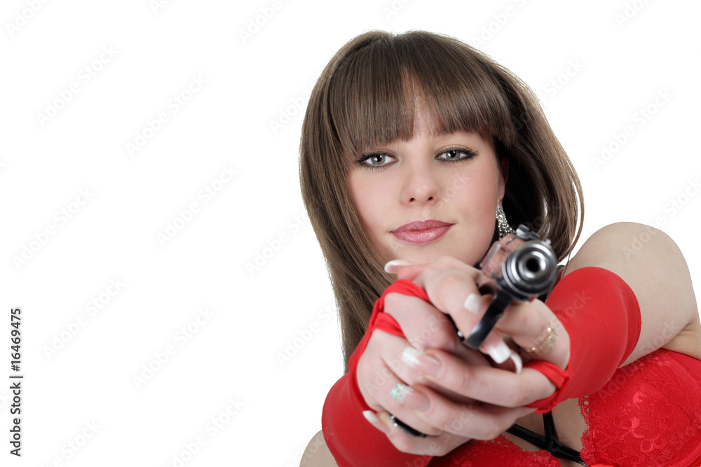 Portrait of the young woman with a pistol Portrait of the young woman with a pistol
