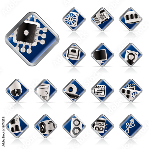 Computer  performance and equipment icons - vector icon set