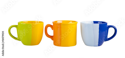 Three colour tea cups