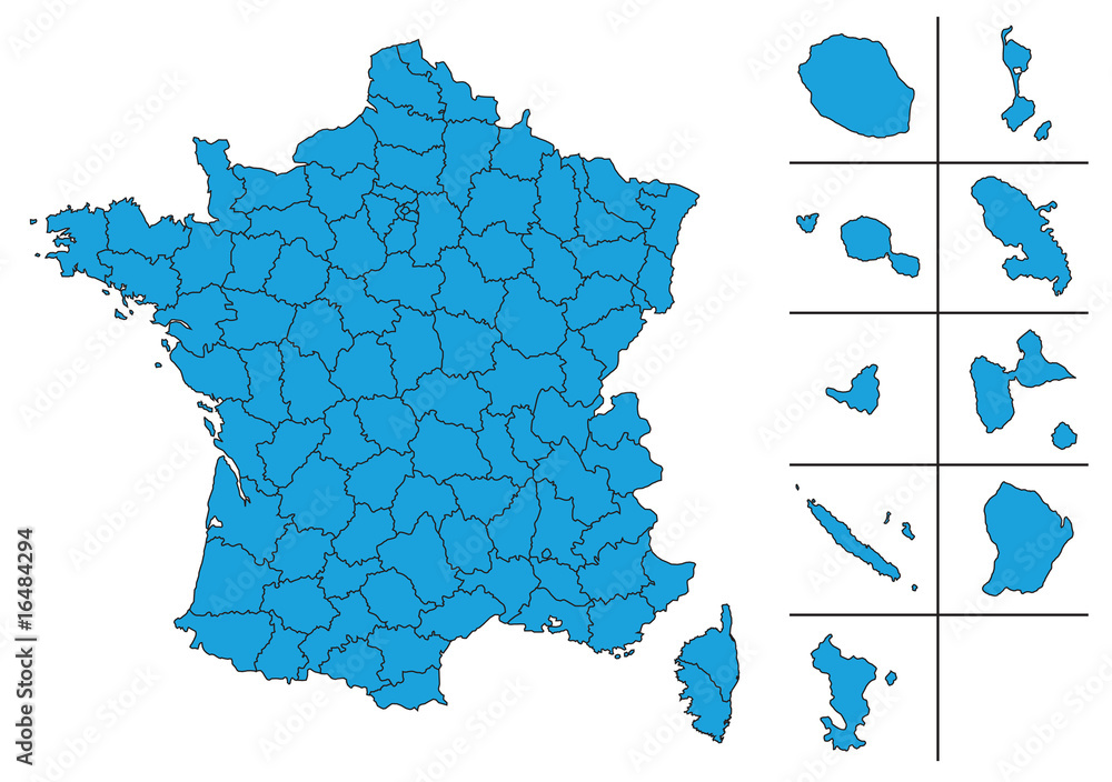 Poster Carte De France Vectoriel Avec D partements Et Le DOM TOM Wall 