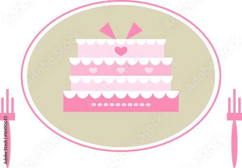 Pinkfarbene Hochzeitstorte und Besteck