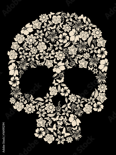 flowers ornated human skull vector