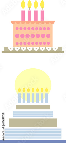 Clipart-Set: Zwei bunte Geburtstagskuchen mit Kerzen