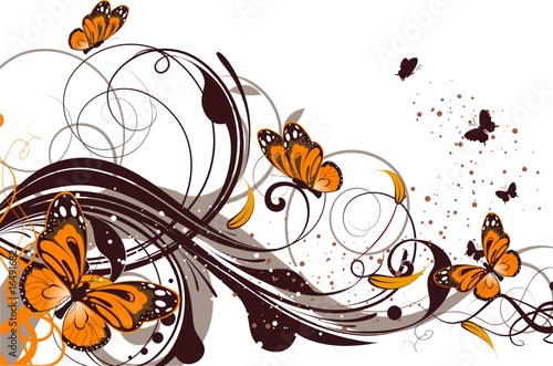 Floral abstract illustration with butterflies