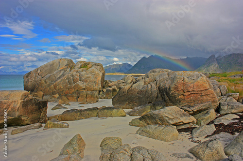 Bild auf Leinwand Beach with rainbow in lofoten