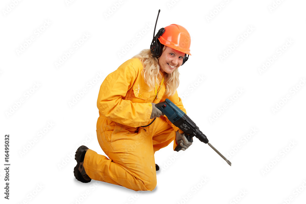 Arbeiterin mit Bohrmaschine Arbeiterin mit Bohrmaschine