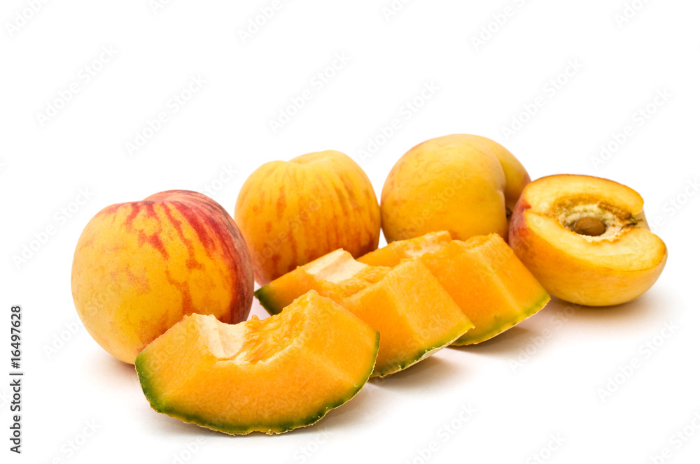 Peaches and cantaloupe. Peaches and cantaloupe.