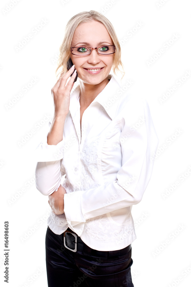 business woman in a glasses with telephone business woman in a glasses with telephone