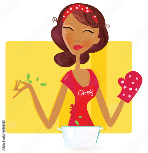 Sexi woman is preparing dinner in the kitchen. VECTOR.