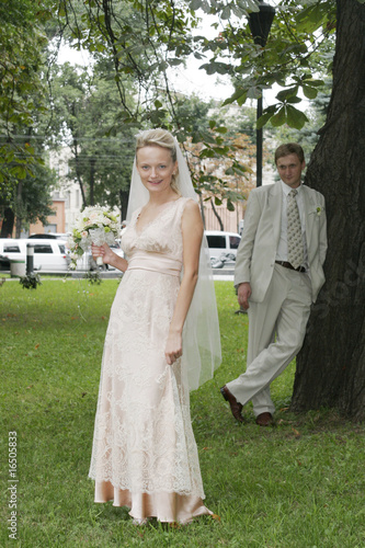 Happy bride and groom on their wedding day