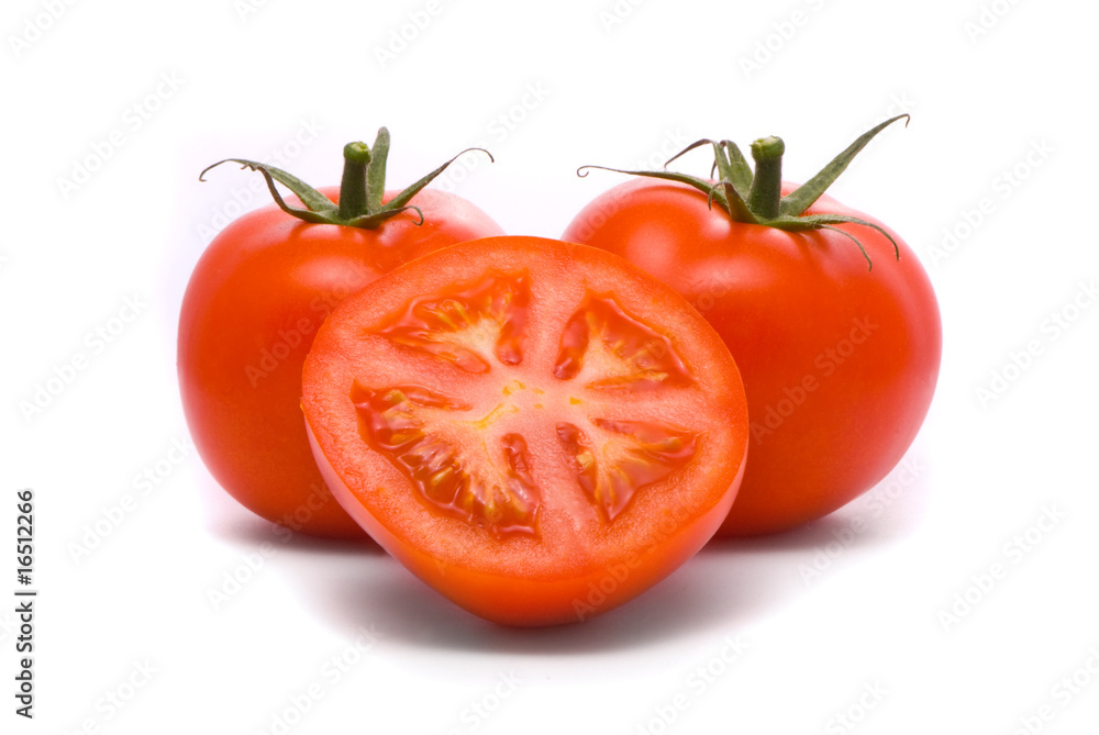Fresh tomatoes. Macro studio isolated on white. Fresh tomatoes. Macro studio isolated on white.