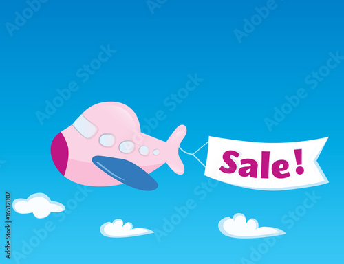 Flying Airplane with sale banner. Vector Illustration.