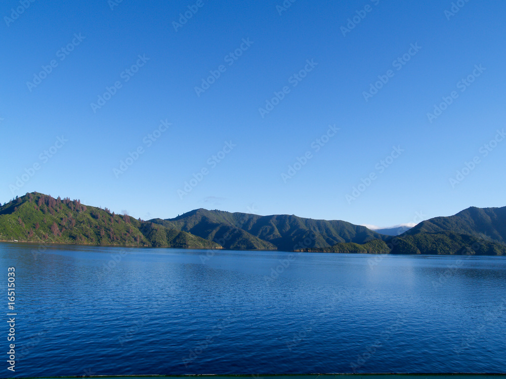 Distant hills of Marlborough Sounds, New Zealand.