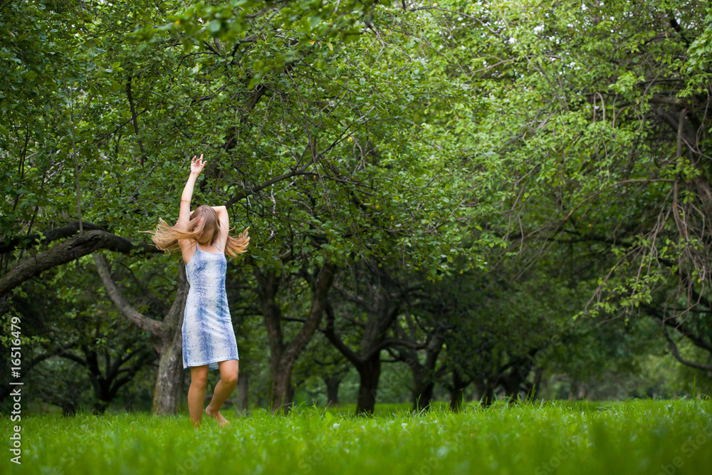 young lady running in the meadow young lady running in the meadow